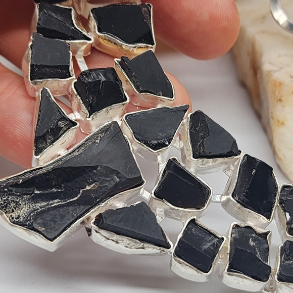 Artisan Silver 925 Handcrafted Necklace Genuine Raw Black Onyx Stone - Picture 6 of 15